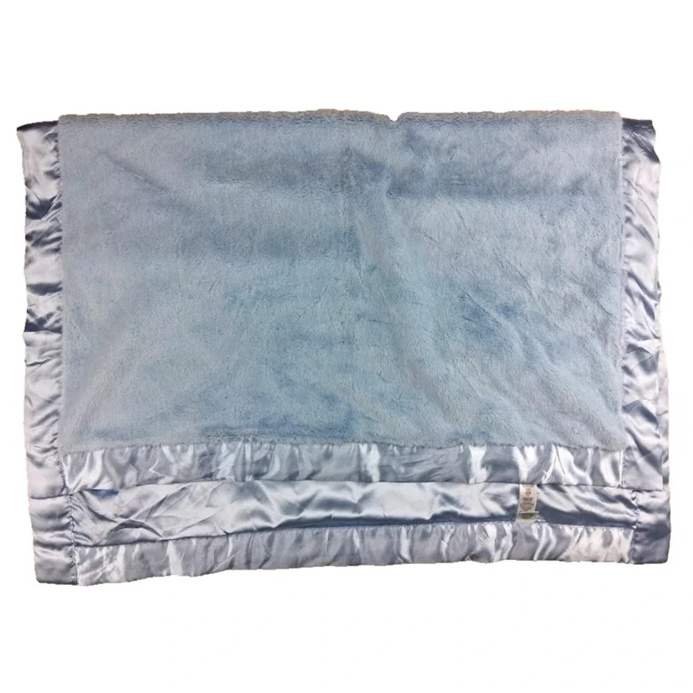 Little Me Solid Blue Plush Baby Blanket Satin Trim Backside 30x40 New Boy